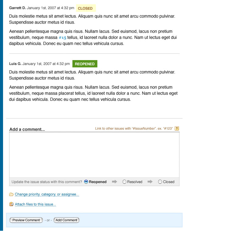 A screenshot of the comment form and comments visual design.