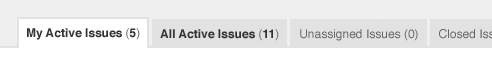 The project tabs are 'My Open Issues', 'All Open Issues', and 'Unassigned Issues'