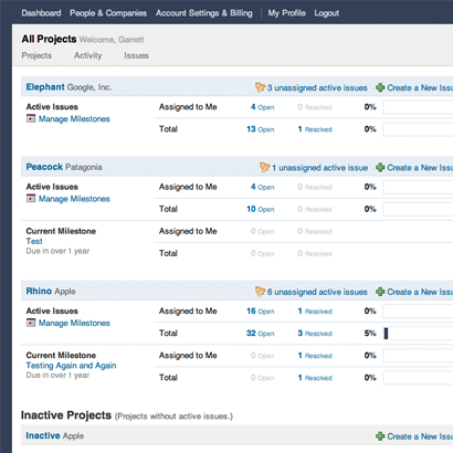 Screenshot of Sifter's current dashboard. Dominated by white and blue-gray.