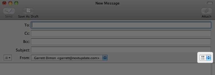 A screenshot of Apple Mail's new email interface highlighting the priority field.