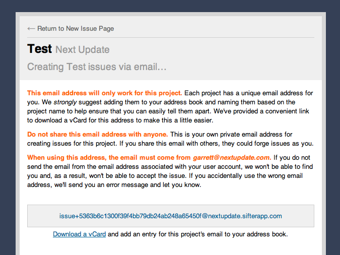 An example screenshot of the custom email address page.
