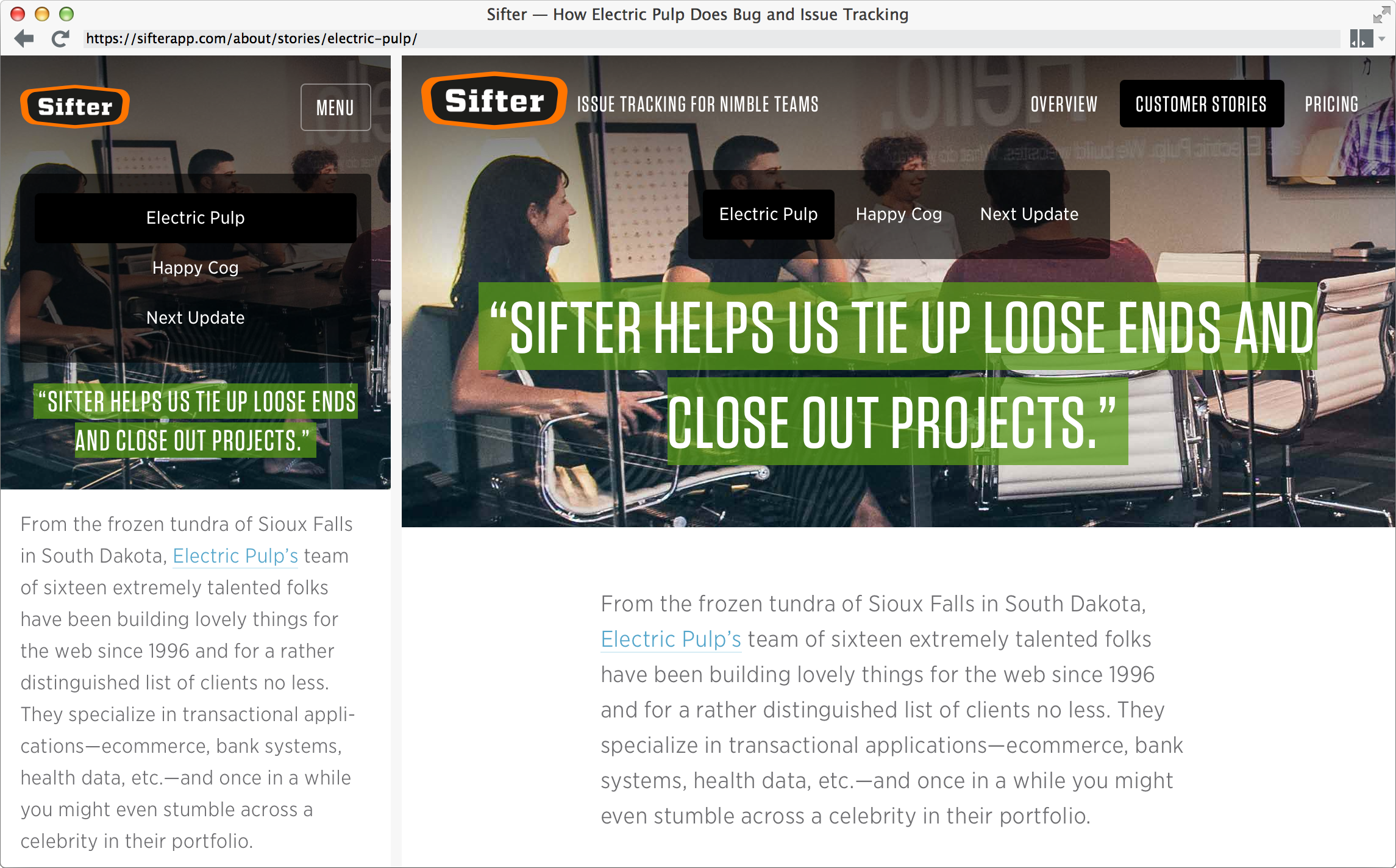 A screenshot of using Duo to help build the new Sifter site.