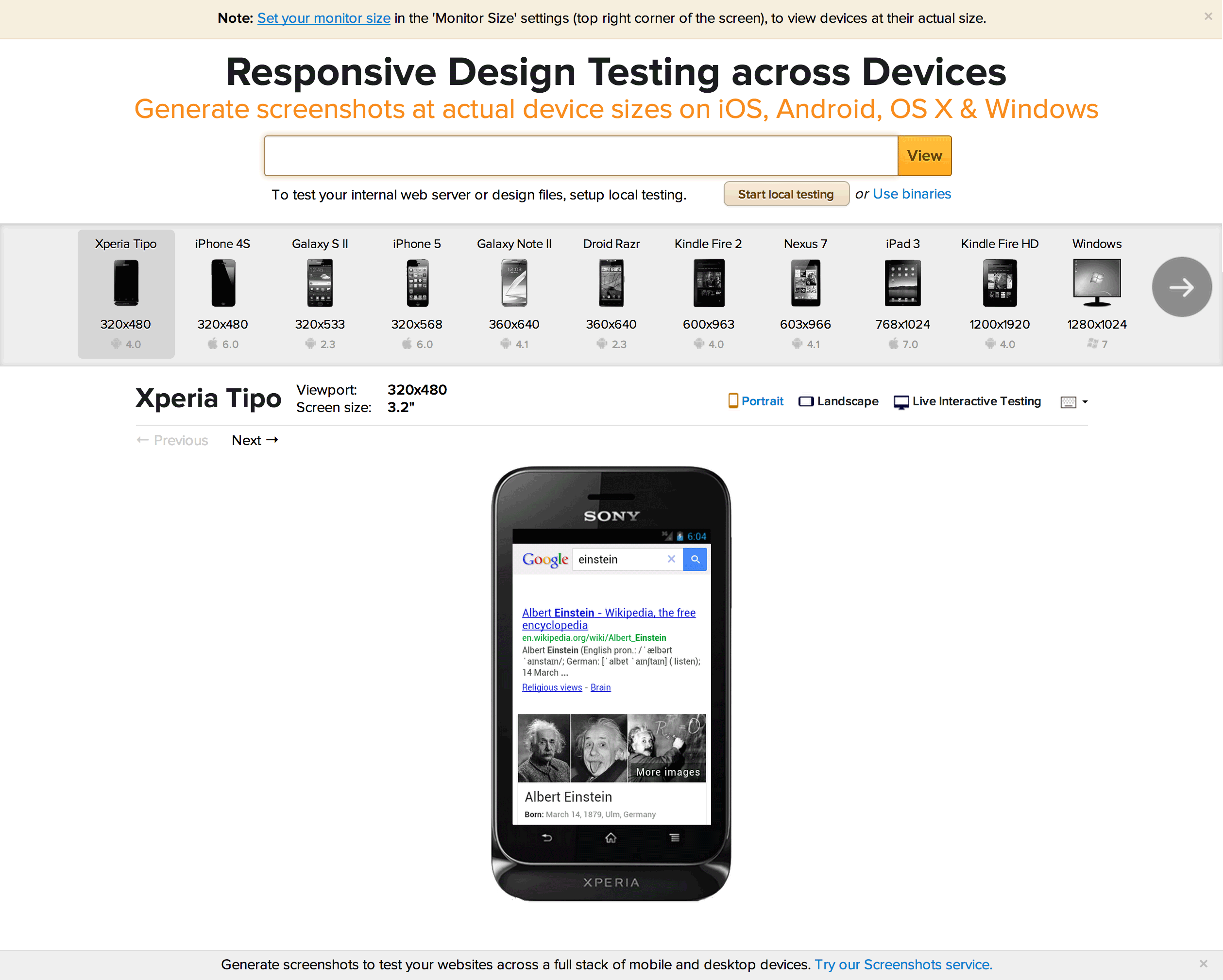 A screenshot of BrowserStack's responsive device testing service.