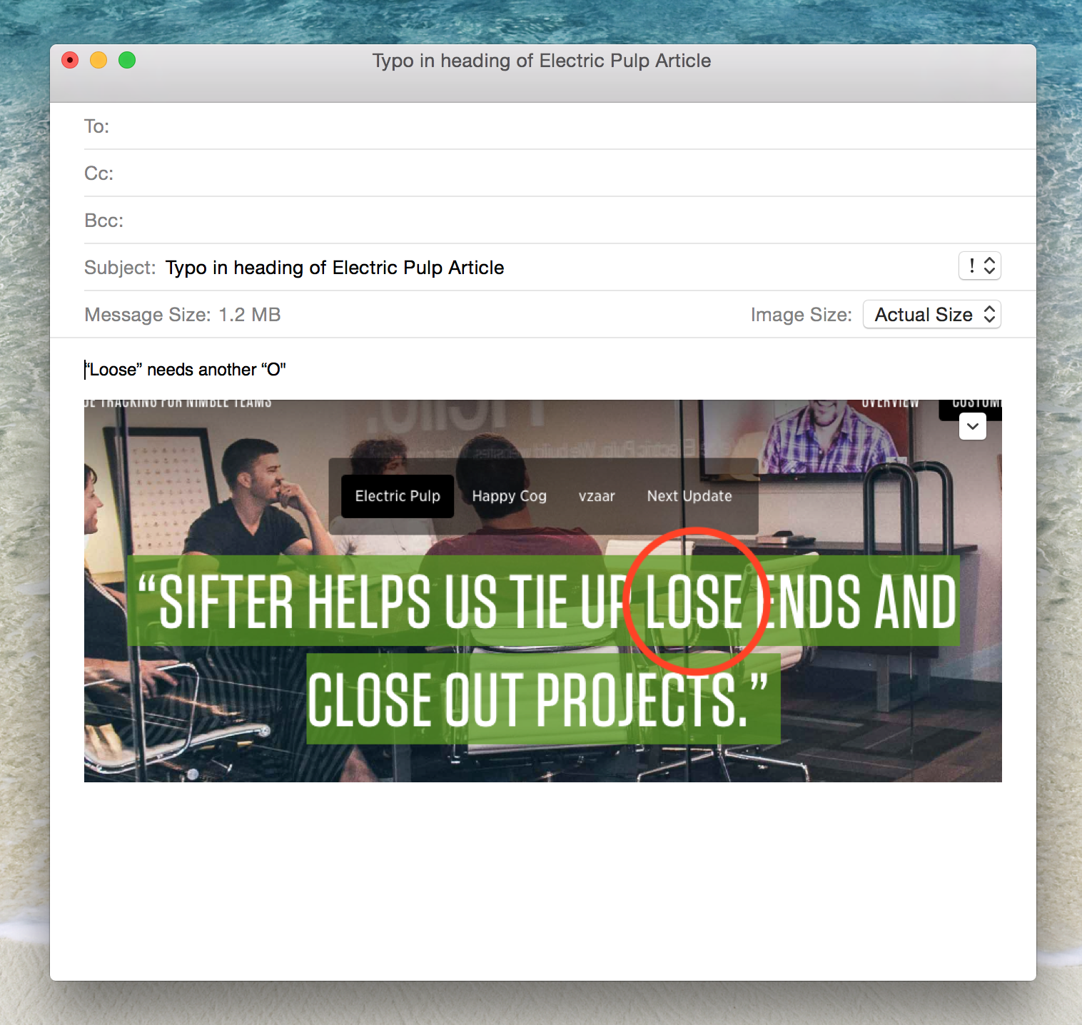 Screenshot of a new email with a marked up image in Apple Mail.