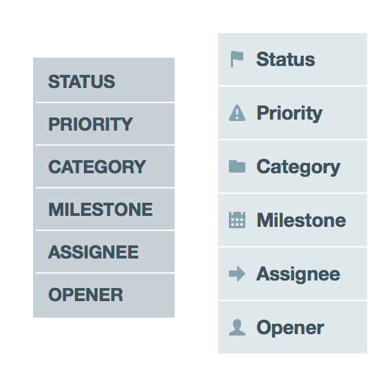 Screenshot of the new group headings with icons compared to the old all uppercase headings.